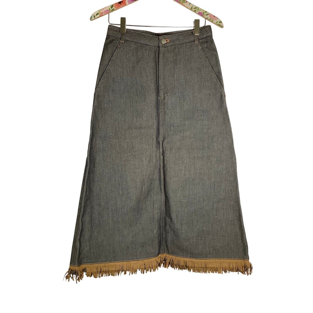 Comme des Garçons Women's Medium Gray Fringe Denim Skirt Streetwear I7-4